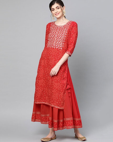 Red Georgette Palazzo Kurta Suit Set With Net Dupatta  Womens dresses  Dress fabric Party wear dresses