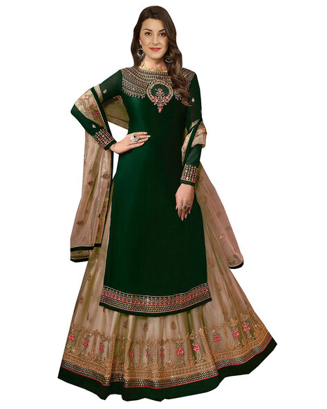 Embellished Semi-stitched Straight Dress Material Price in India