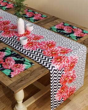 Set of 6 Floral Print Table Placemats & Runner-image-45