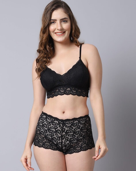 Lingerie for Her Lace Is More Bra and Panty - Black buy online
