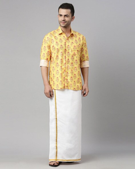 white shirt and mundu