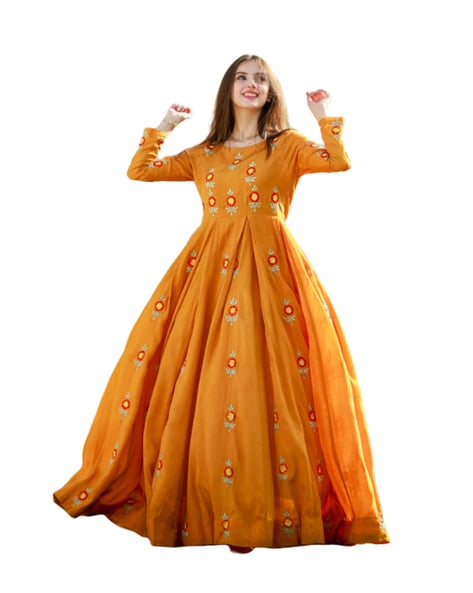 Embroidered  Semi-stitched Anarkali Dress Material Price in India