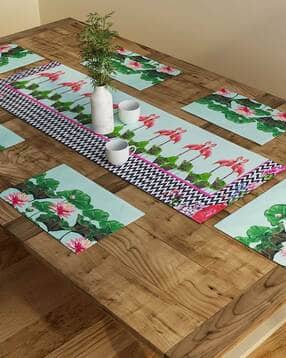 sej by nisha gupta Set of 6 Floral Print Table Placemats & Runner-picture-15