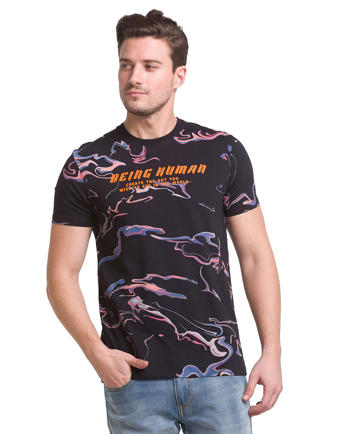 being human black printed shirt