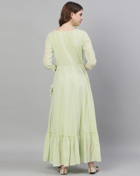 Pista green fit and flare maxi dress by The Anarkali Shop