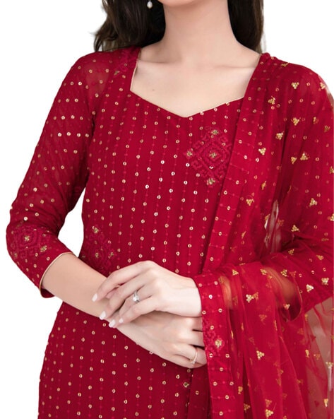 Buy Maroon Dress Material for Women by ETHNIC YARD Online