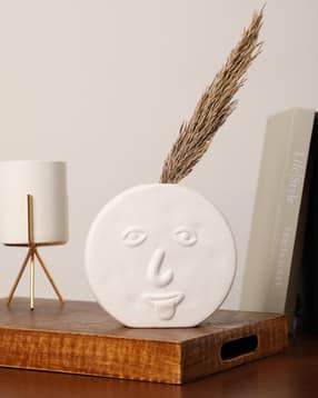 Textured Ceramic Vase with Face Design