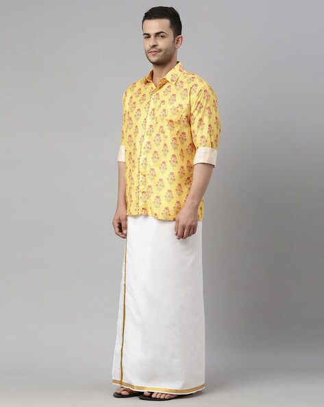 white shirt and mundu