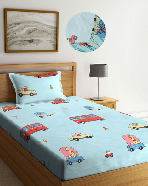 Cartoon print cotton single bed sheet hotsell