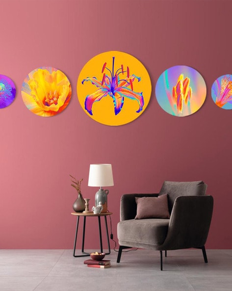 Home Art Decor,Set of 5 Abstract Flower Wall-Art Canvas Background