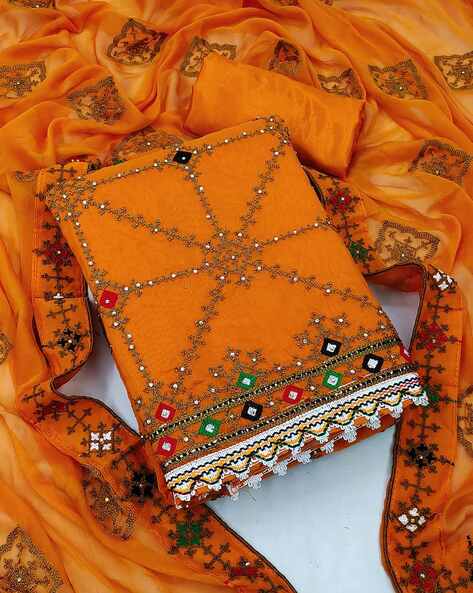 Embroidered Unstitched Dress Materials Price in India