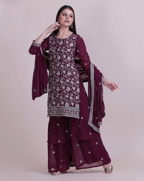 Embroidery Semi-Stitched Straight Dress Material Price in India