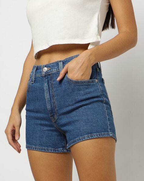 Women Washed Hot Pants with Insert Pockets