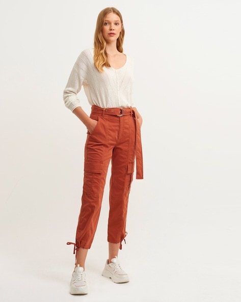 Red Cargo Jeans Mid Rise