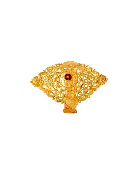 Floral Round Shape Kempu Stone Work Design Antique Gold Plated Adjustable  Finger Ring