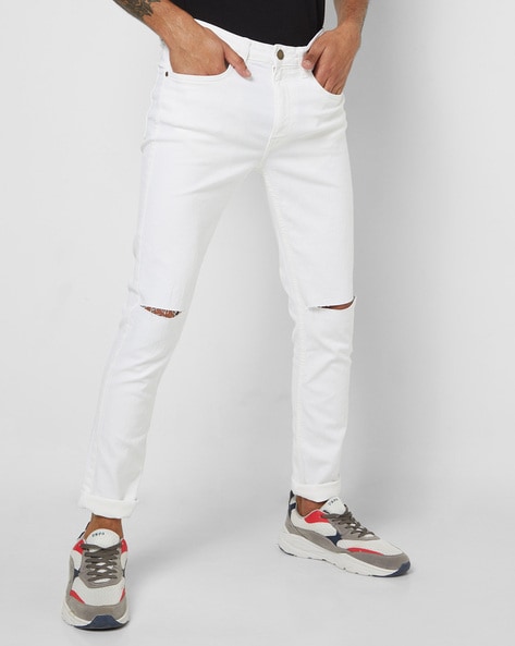 Distressed Stretchable White Jeans  NiftyJeans