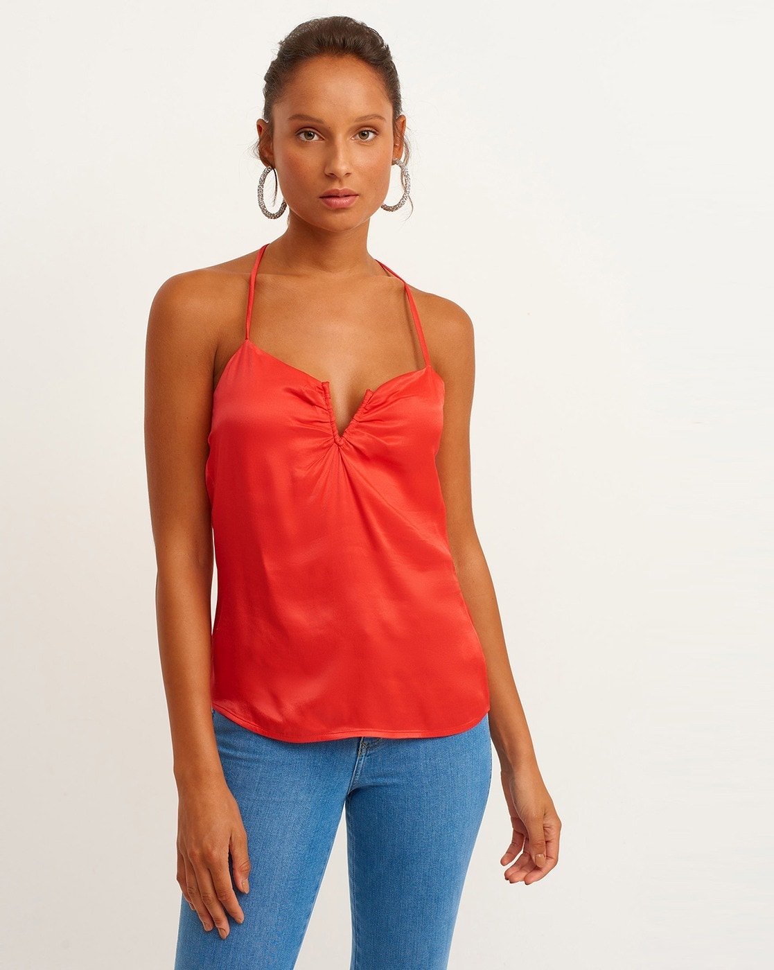 Red satin cami store top