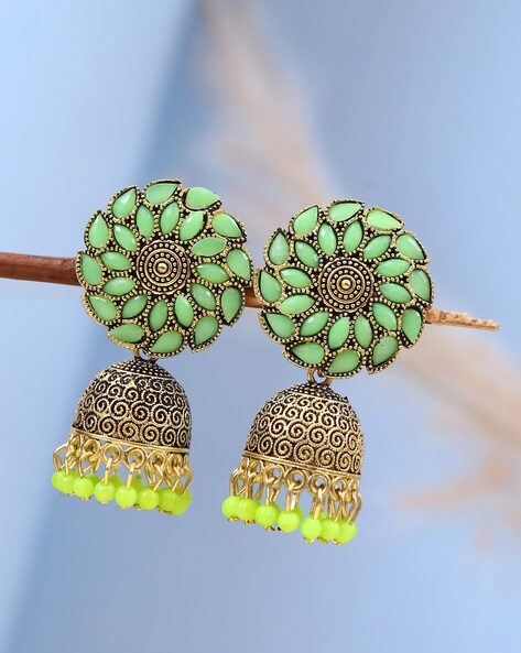 Pista Green Collection Meenakari Kundan And Beads Work Maangtika Earrings  Combo Jewellery Set