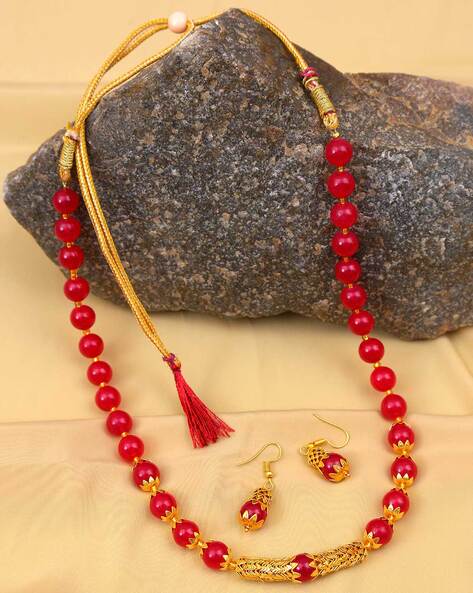 Haati Gold Bead Necklace with Earring Set - NV100124 – Kaya Online