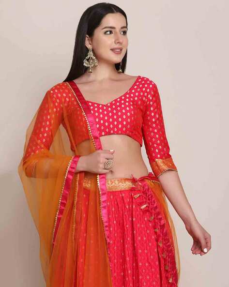 Buy Fuchsia & Gold Embroidered Lehenga With Blouse And Duppata by RI RITU  KUMAR at Ogaan Online Shopping Site