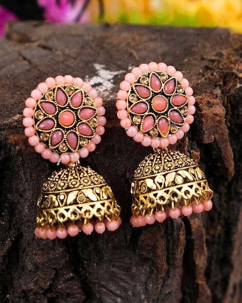 Crunchy Fashion Jewellery Indian silver Plated Pink Jhumka Jhumki Earrings  For Girls and Women : Amazon.in: Fashion
