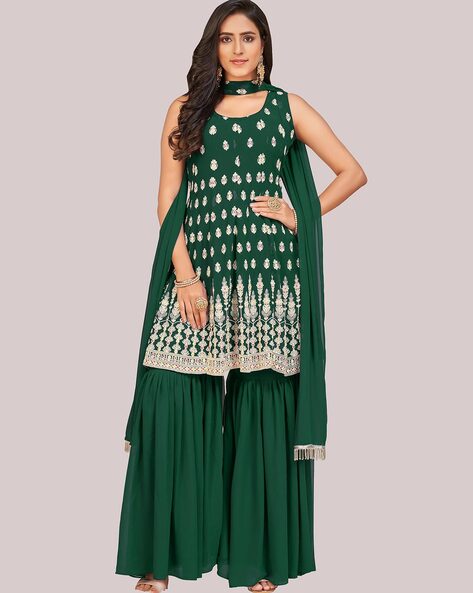 Embellished Semi-Stitched A-line Dress Material Price in India