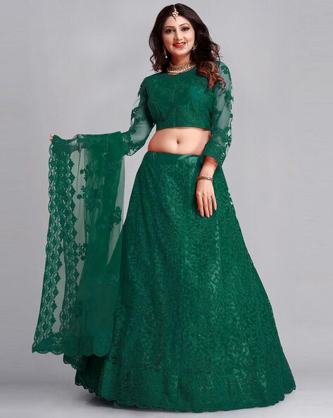 green net lehenga choli with dupatta