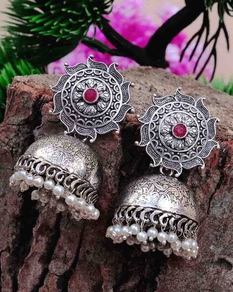Buy Pure Silver Earrings With Semi Precious Stones  Monsoon Magic Online