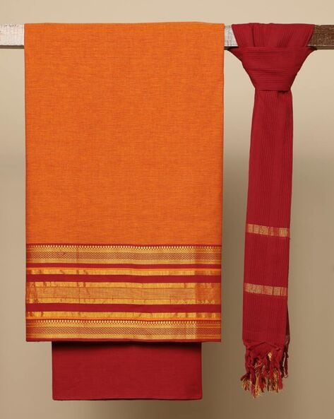 Mangalagiri 3-piece Cotton Dress Material with Zari Border Price in India