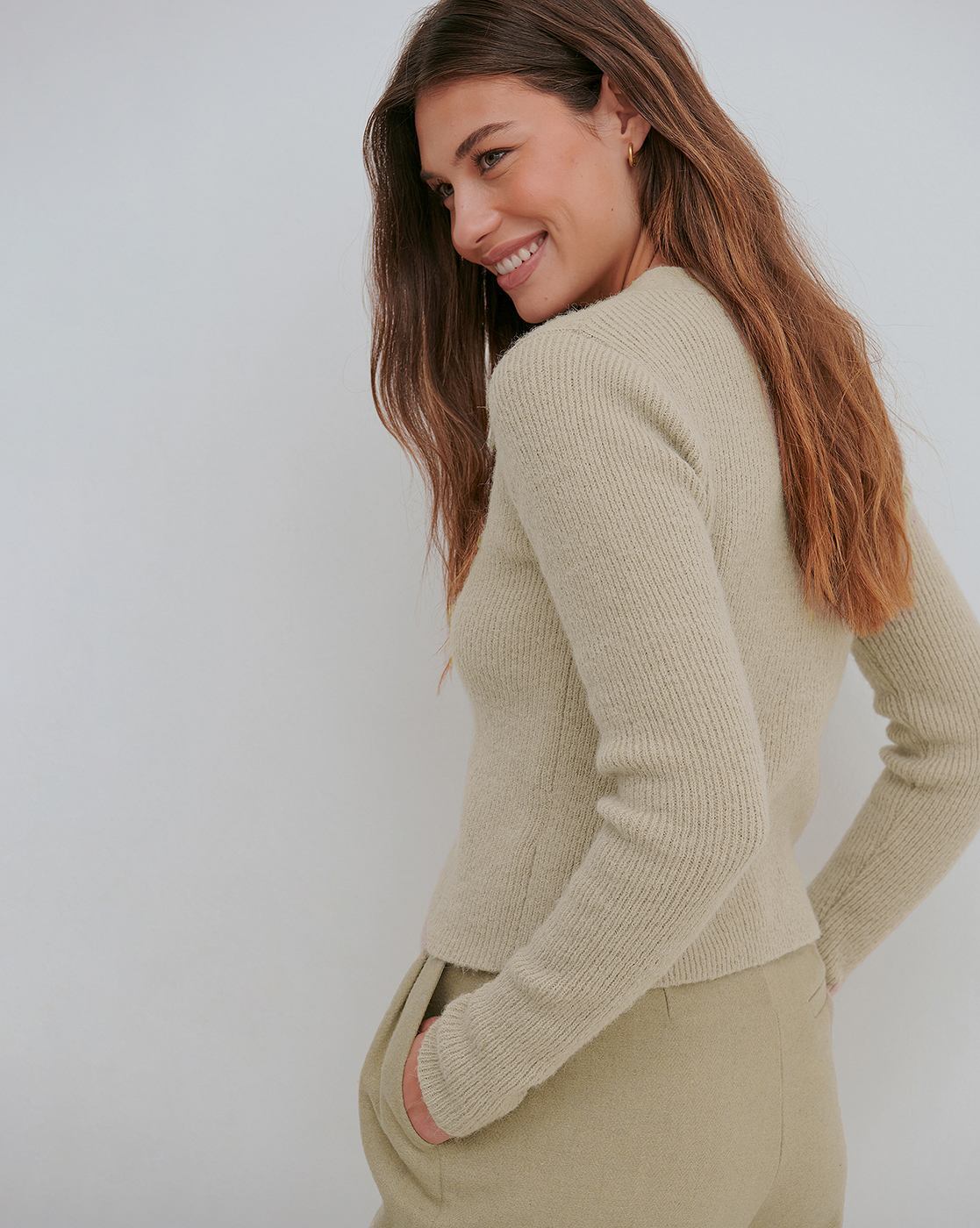 NA-KD structured knit sweater in beige