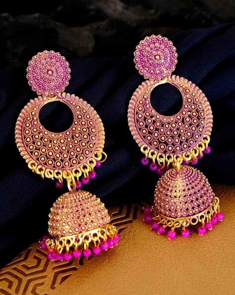 Flower stud with Rhombus half Jhumka CZ earrings – Simpliful Jewelry