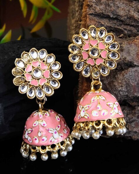 Big Jhumka Chaandbali/ Light Pink Jhumka//kundan Earrings/indain Earrings/jhumkas/indian  Jewelry/ Indian Gold Earrings /kundan Jhumkas - Etsy Israel