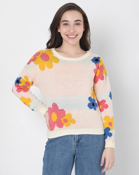Flower Sweater, Swe302 Mocca | MKM Knitwear Design | SilkFred US