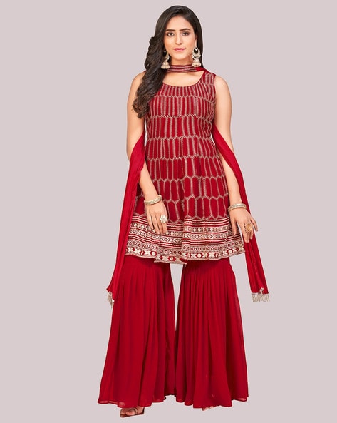 Embellished Semi-Stitched A-line Dress Material Price in India