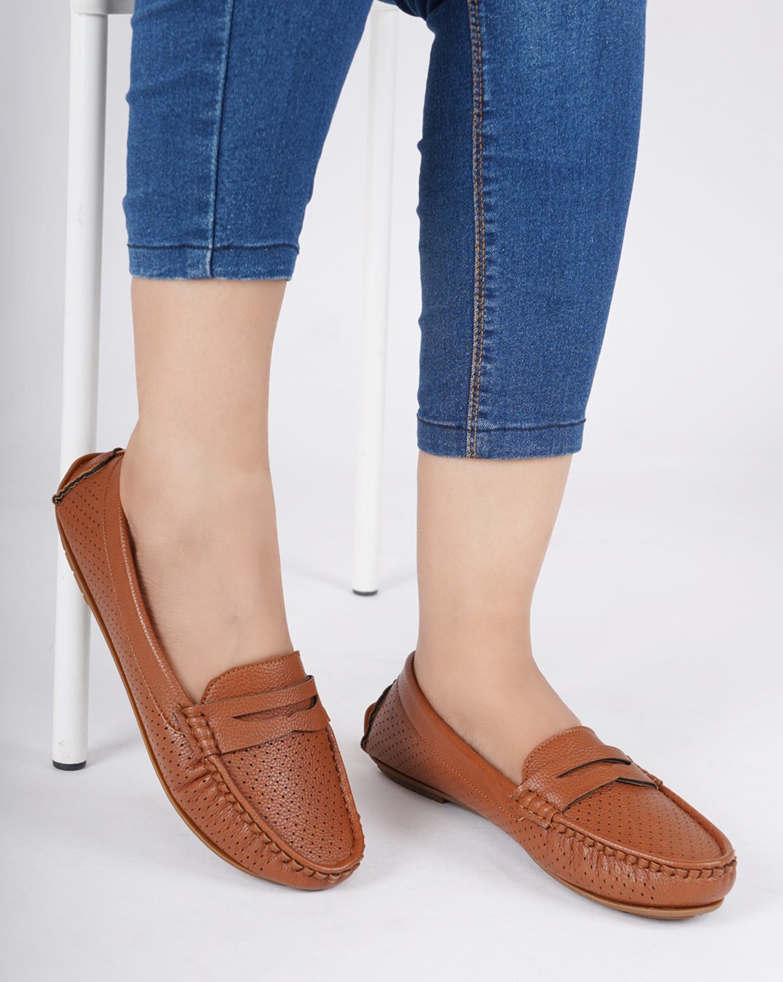 Womens leather sale loafer shoes