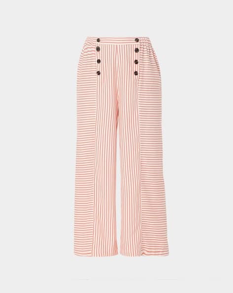 Buy Pink High Rise Striped Pants For Women Online in India