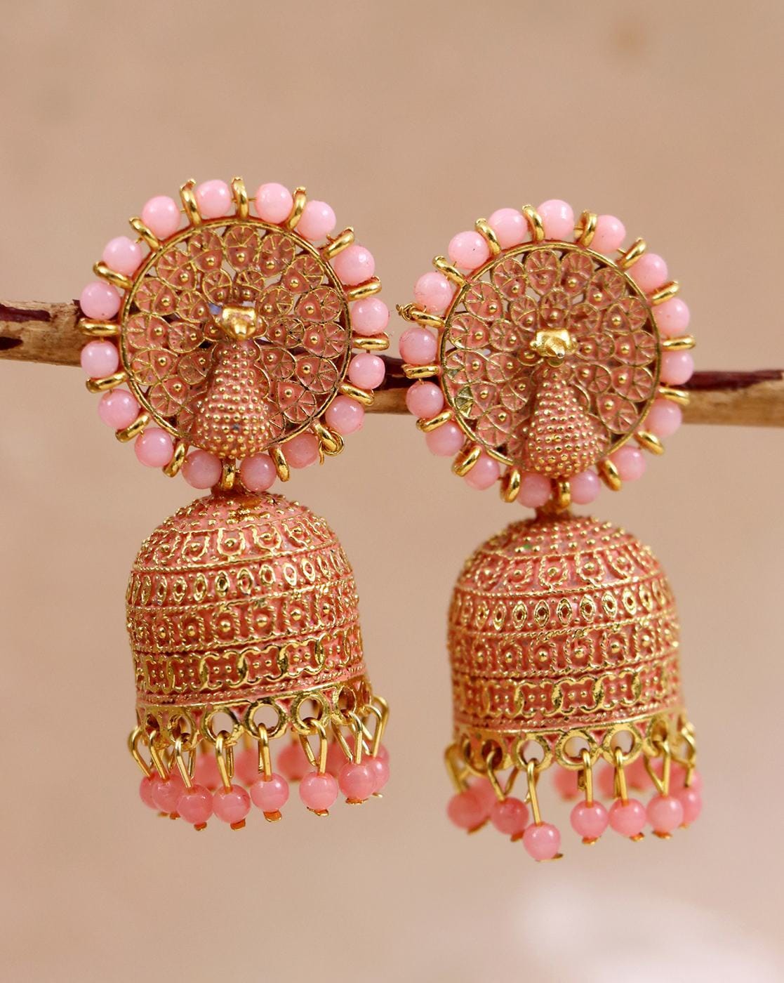 Buy CRUNCHY FASHION Traditional Gold Plated Kundan Work Peach Color Drop   Dangle Earrings Alloy Jhumki Earring Online at Best Prices in India   JioMart