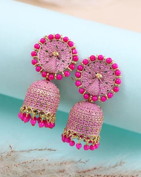 Pink colour clearance jhumka earrings