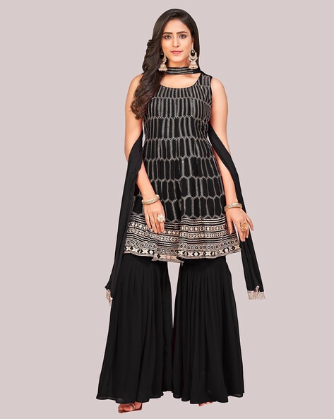 Embellished Semi-Stitched A-line Dress Material Price in India