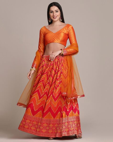 Buy Wonderful Orange Embroidered Sequinned Lehenga and Blouse With Dupatta  At Shopgarb – Shopgarb Store