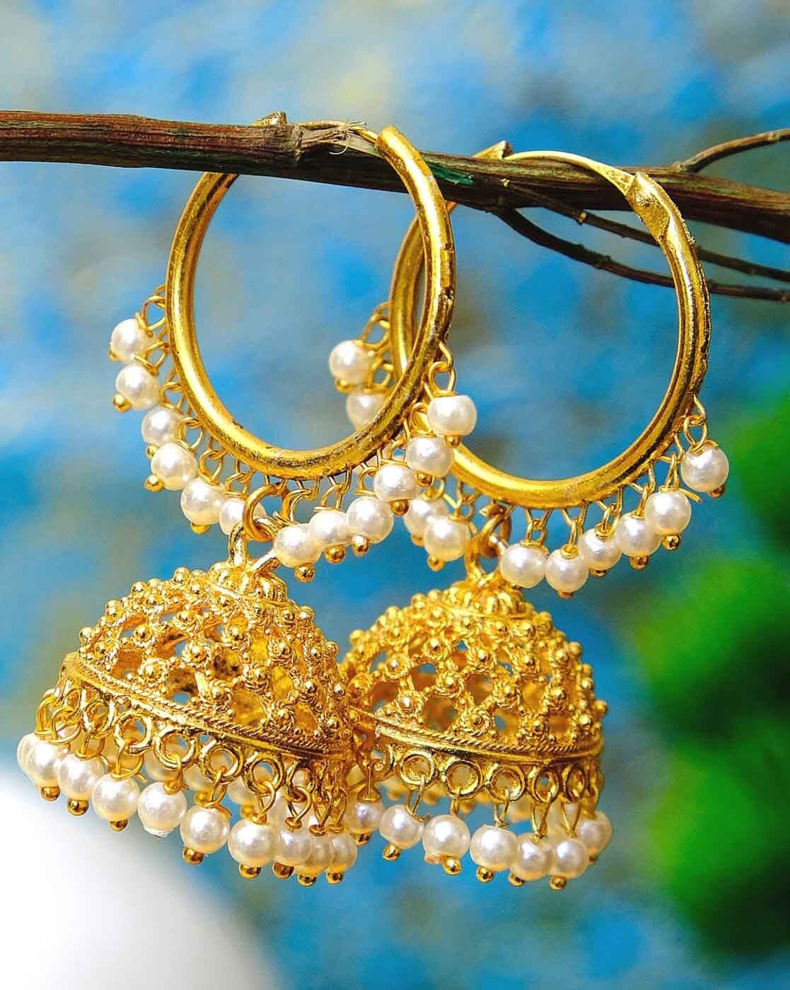 Buy Real Gold Design Light Weight Large Jhumka Earrings for Wedding-sgquangbinhtourist.com.vn