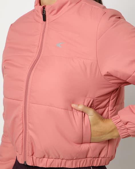 Cropped Puffer Womens Pink Puffer Coat Zip-Thru Cropped Puffer
