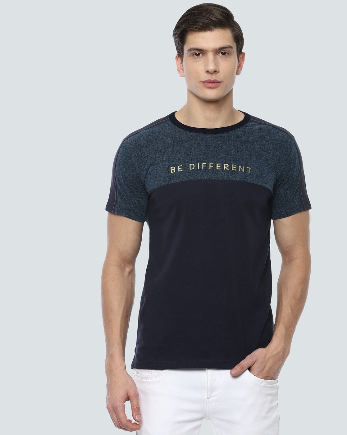 LOUIS PHILIPPE Printed Men Round Neck Navy Blue T-Shirt - Buy LOUIS PHILIPPE  Printed Men Round Neck Navy Blue T-Shirt Online at Best Prices in India