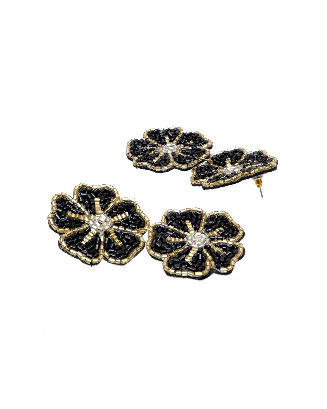 SreeDivya Antique Four Petal Floral Black Loop Earrings - Laura Designs  (India)