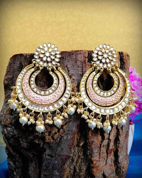 Multi Color Stones Beads Pearls Gold Plated Chandbali Earring – Priyaasi