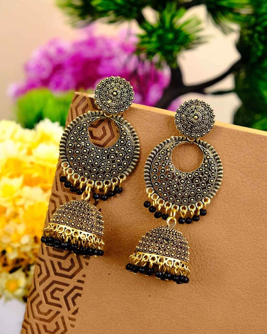 Jhumka Earrings, Peacock Design Silver Oxidised Black Polish Ghungroo Jhumka,  Bollywood Trend, Afghani Style,free Shipping - Etsy