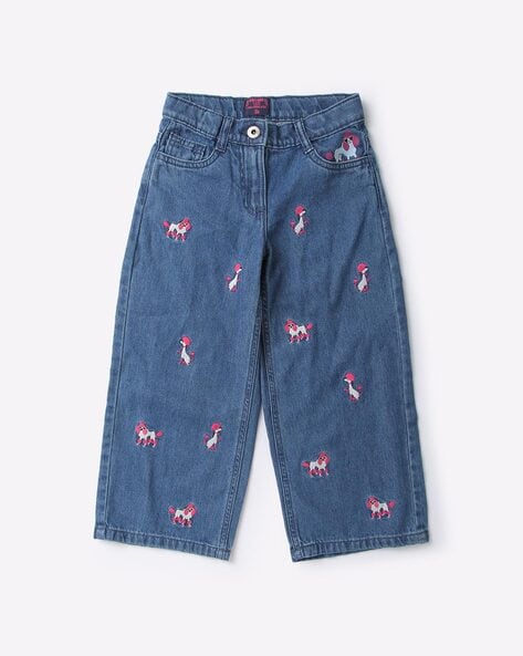 Cherry Embroidered Denim Jeans