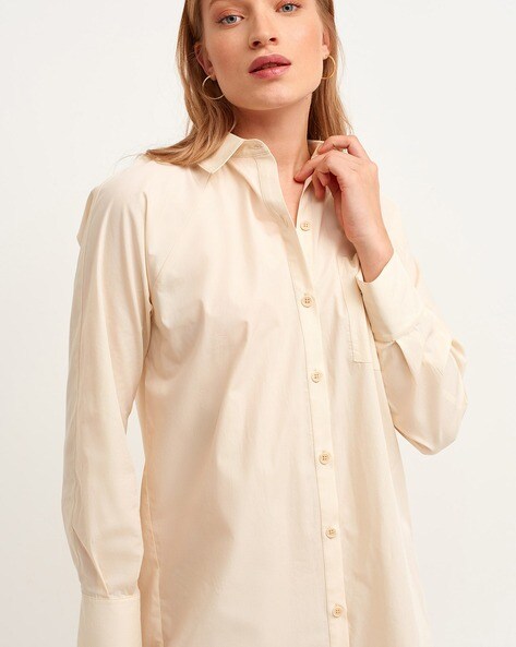 Silk Shirt Dress - Cream - Ladies