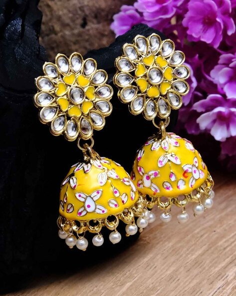 Yellow Traditional Jhumka Earring for Wedding  Feedlinksnet  Jhumka  earrings Handmade fashion jewelry Handmade jewelry designs