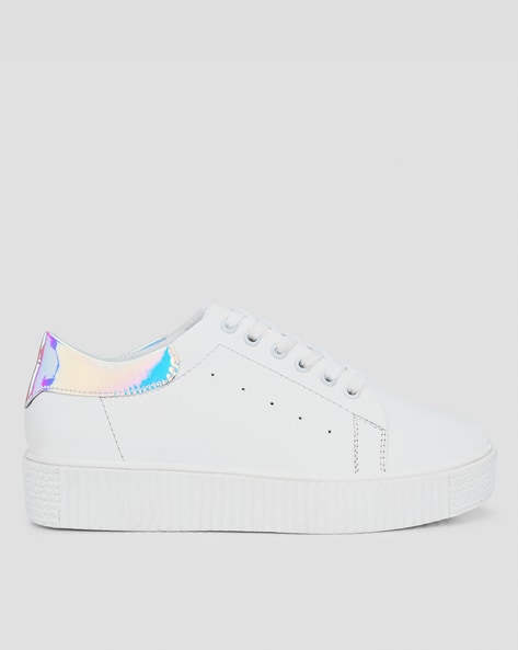 Lace Up Sneakers with Holographic Panel